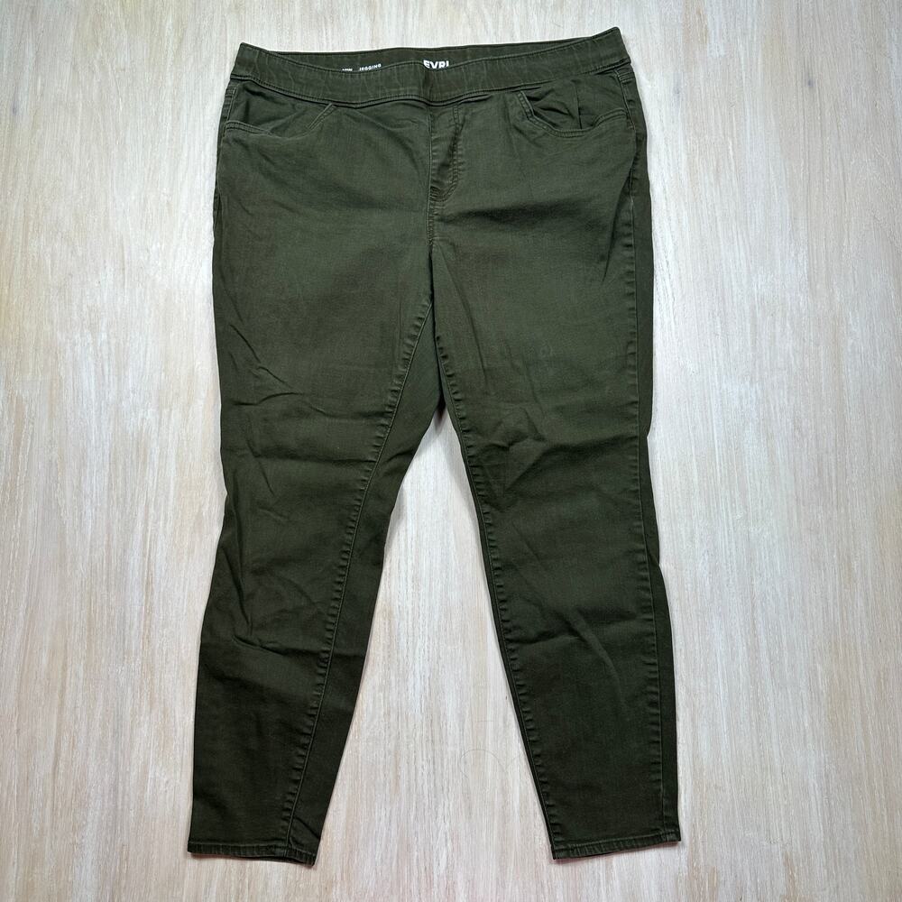 EVRI Pull On Stretch Jegging Skinny Leg Olive Green Denim Fall Plus Jeans 18W